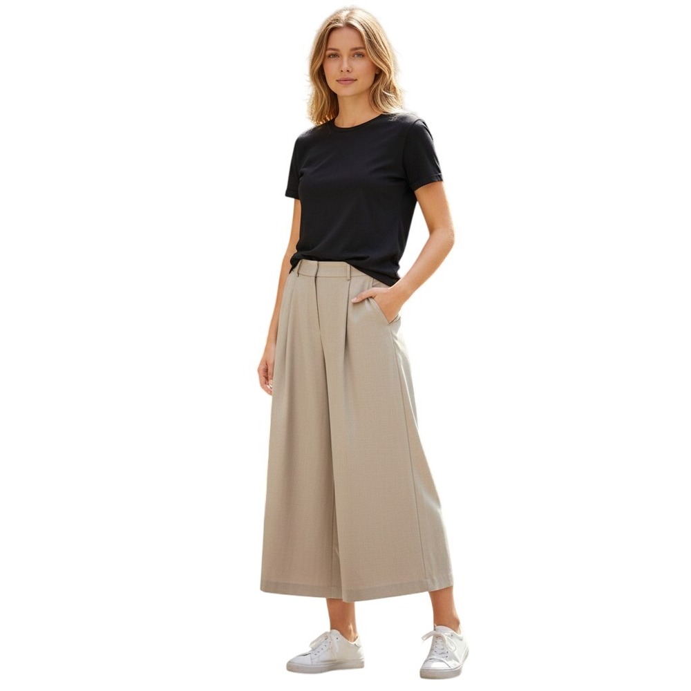 Nordstrom Wide‎ Leg Palazzo Dress Pants Women 12 Beige Pleated High Rise Career
